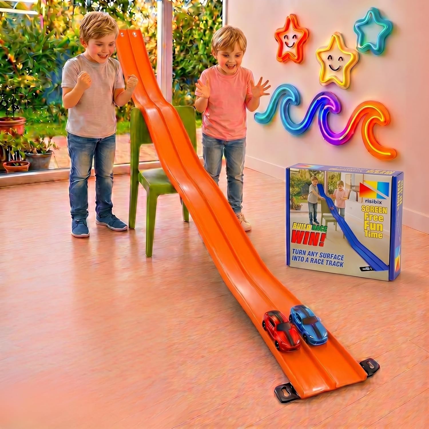 RISIBIX Flexible Orange Race Track Toy for Kids – Build, Bend & Race Into Endless Adventures