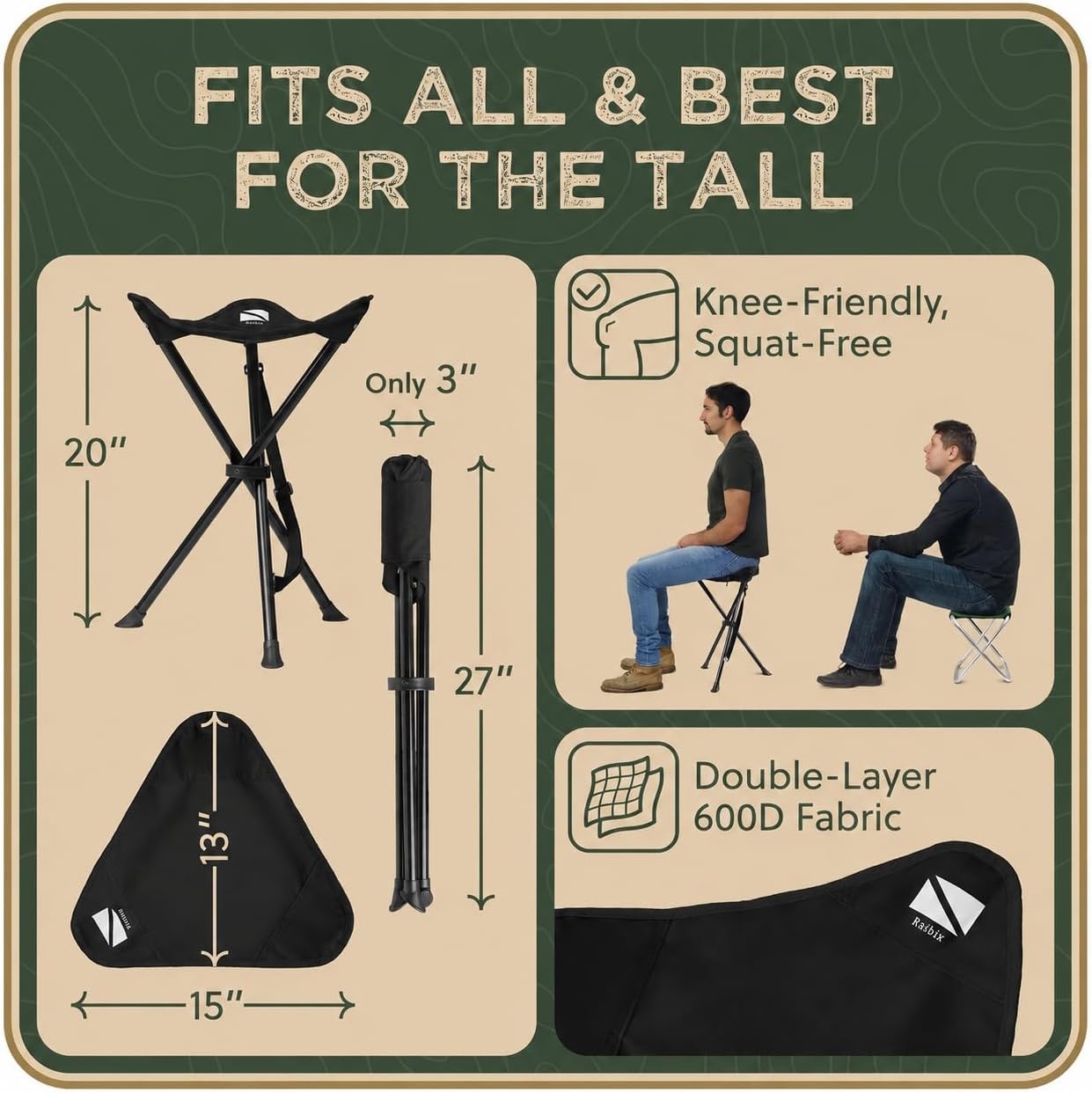 Risibix Foldable Tripod Stool - for Youth & Kids 22.4 Inches - Image 5