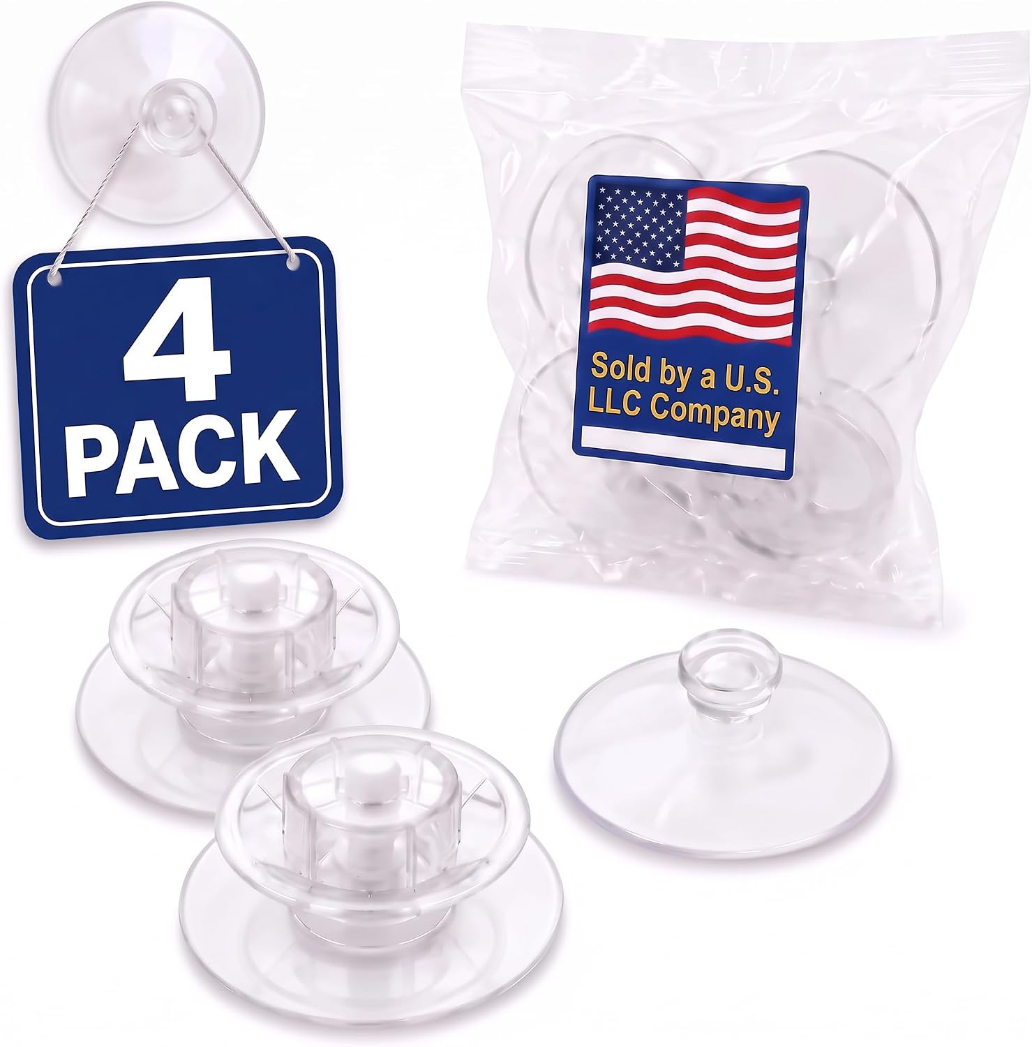Suction Cups Set of 4, Clear Suction Cup Hooks for Shower, Bathroom & Wall Mount – Heavy Duty Suction Hooks for Window, Home Decor & Race Track